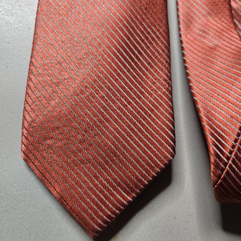 Bar III Mens Neck Tie‎ Striped Coral Adjustable 100% Silk Hand Made
